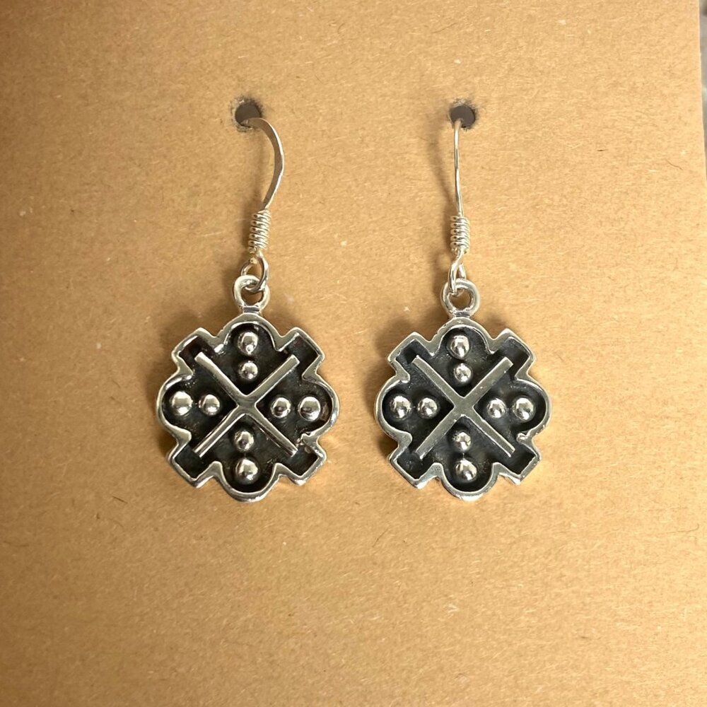 Oxidized Sterling Silver 925 Saltire Cross Style Dangle Drop Earrings